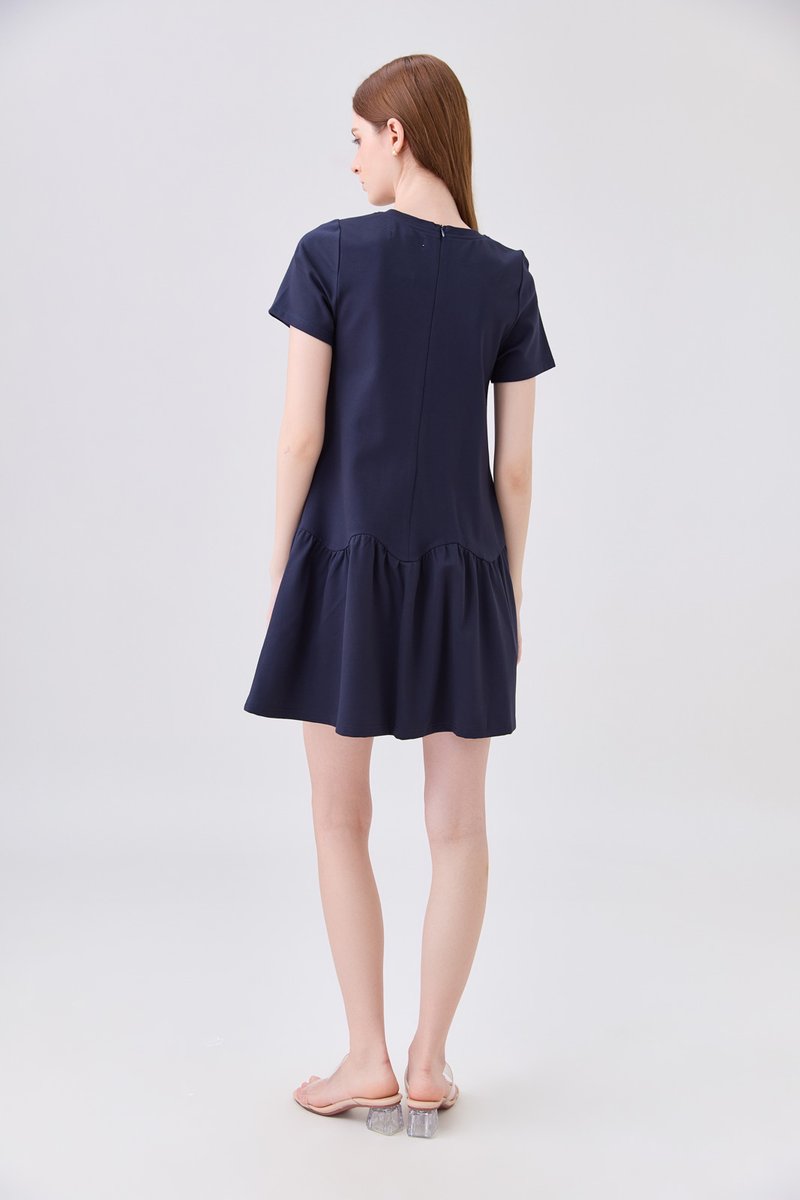 Tulia Cotton Scallop Dropwaist Dress In Navy