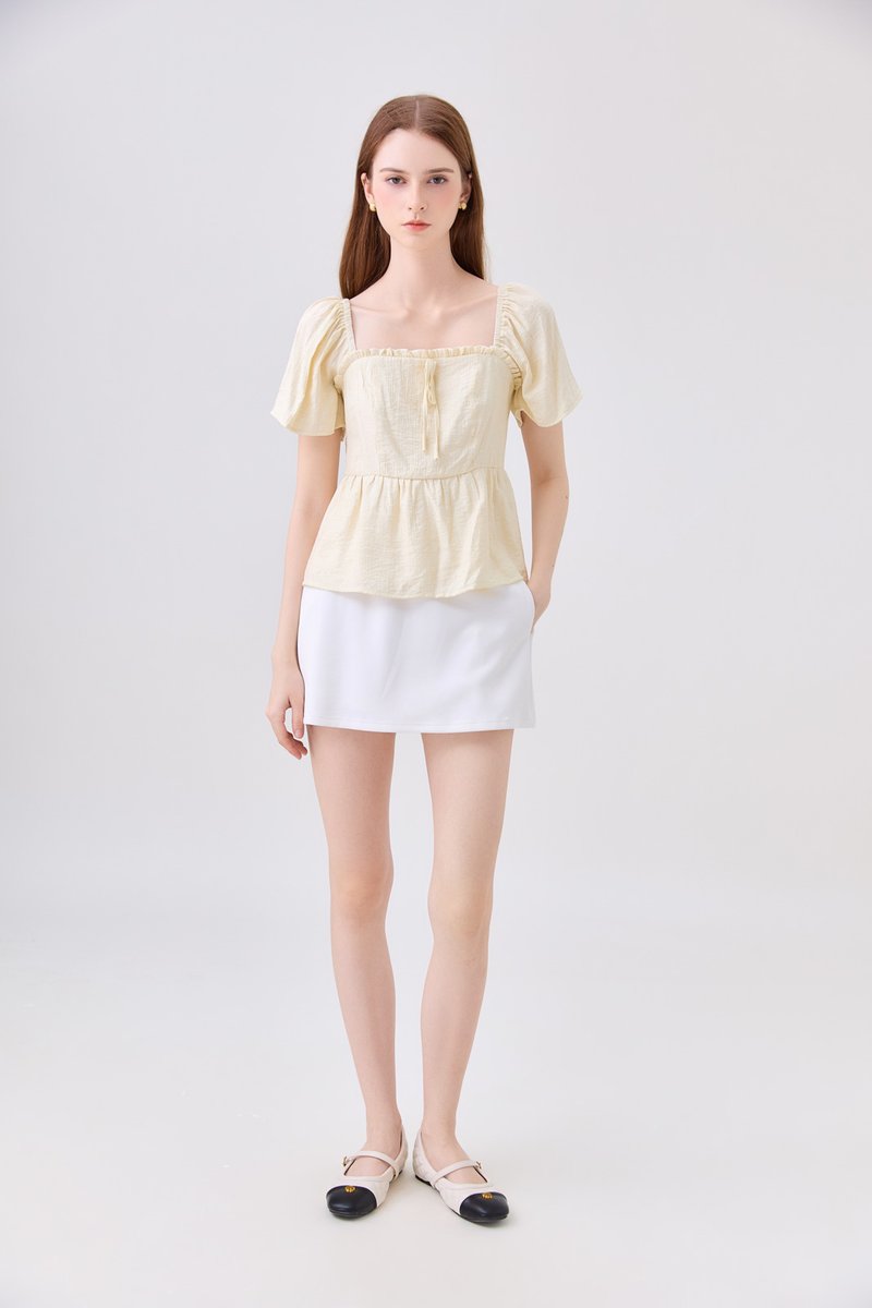 Zaya Textured Ribbon Babydoll Top In Butter Yellow