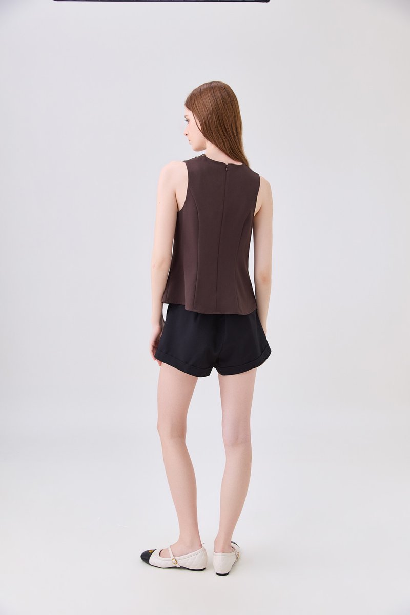 Lydia Lace Button Top In Espresso