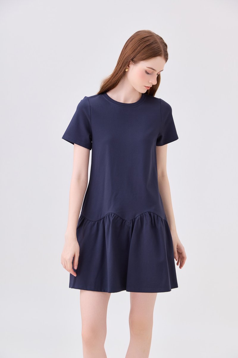 Tulia Cotton Scallop Dropwaist Dress In Navy