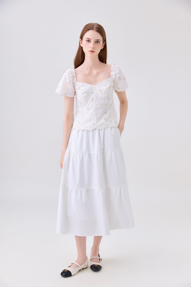 Milani Embroidery Panelled Floral Top In Cream