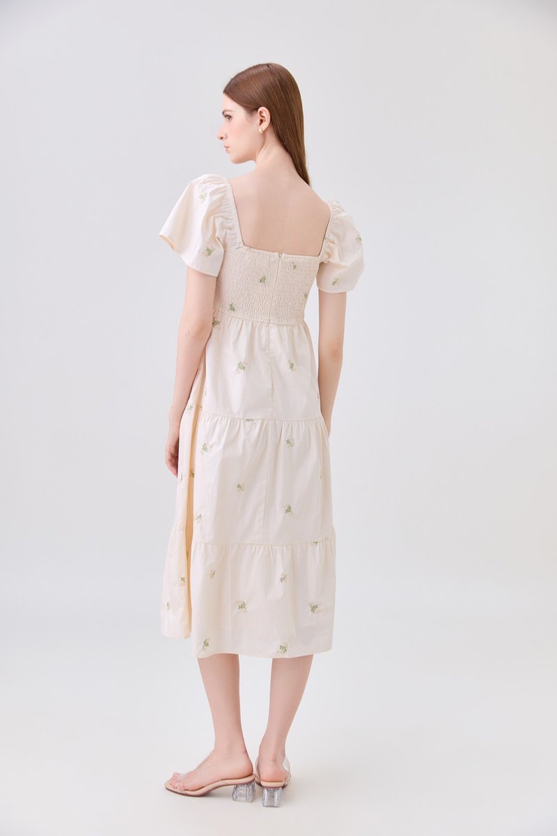 *ONLINE EXCLUSIVE* Elaina Embroidery Floral Crochet Midi Dress In Cream