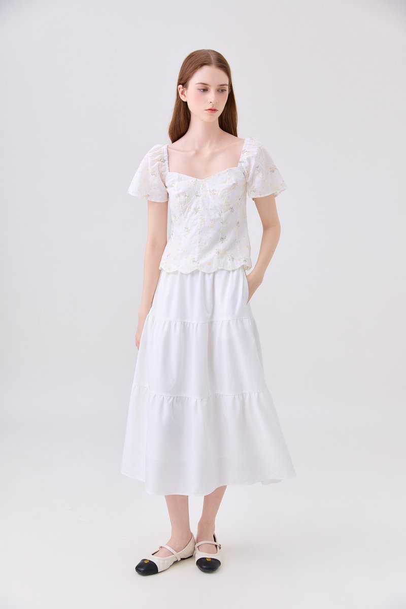 Milani Embroidery Panelled Floral Top In Cream