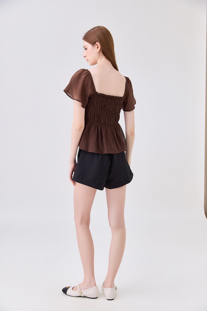 Calista Textured Smocked Top In Brown
