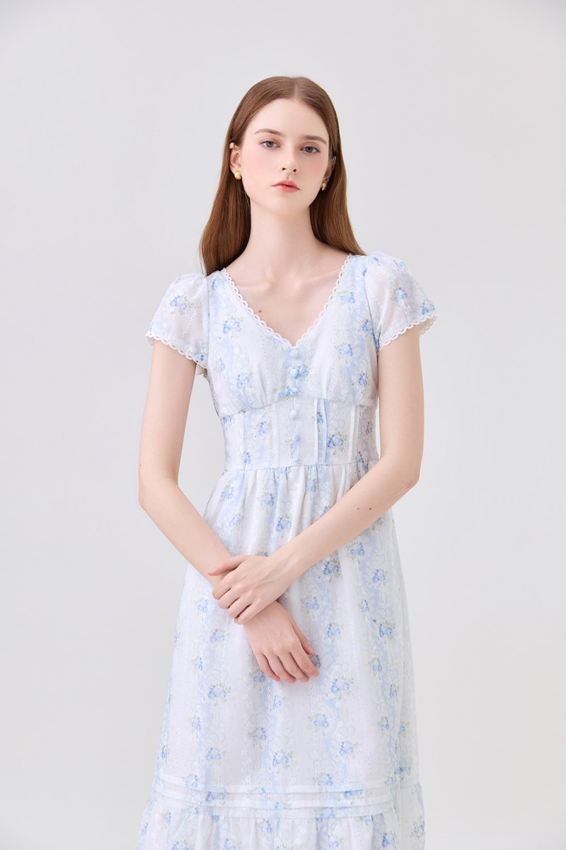 Florentine Floral Empire Waist Pintuck Midi Dress