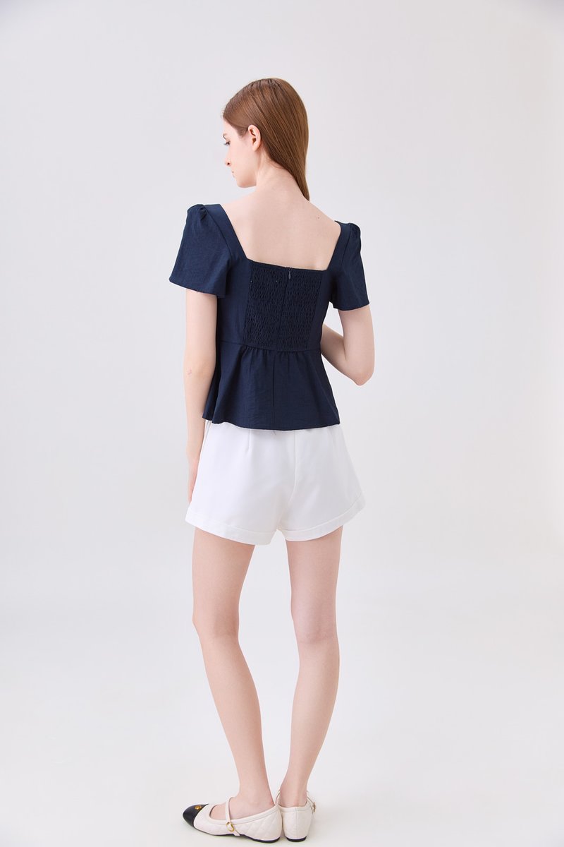 Molly Sweetheart Contrast Lace Top In Navy