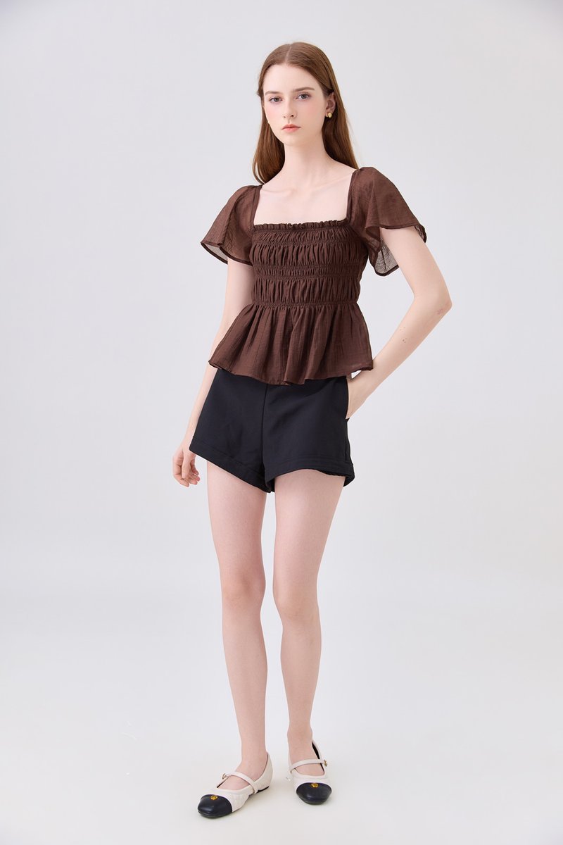 Calista Textured Smocked Top In Brown