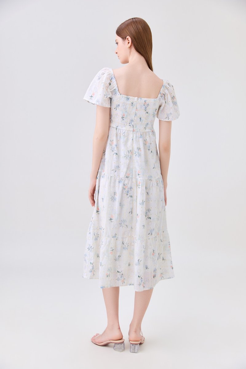 Samira Eyelet Floral Crochet Midi Dress