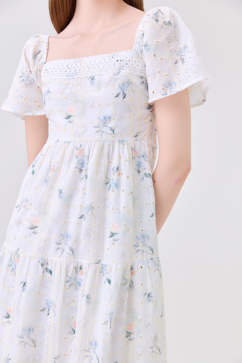 Samira Eyelet Floral Crochet Midi Dress