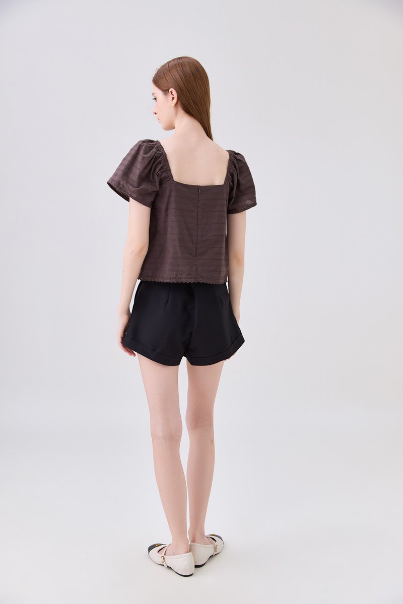 Olivara Embroidery Crochet Top In Espresso