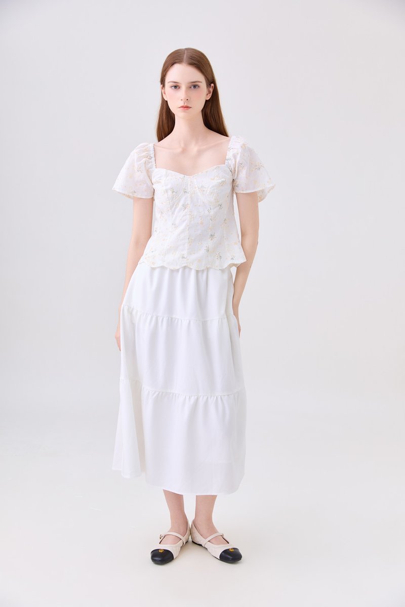 Milani Embroidery Panelled Floral Top In Cream