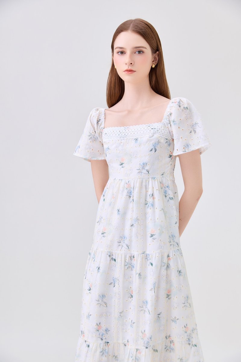 Samira Eyelet Floral Crochet Midi Dress