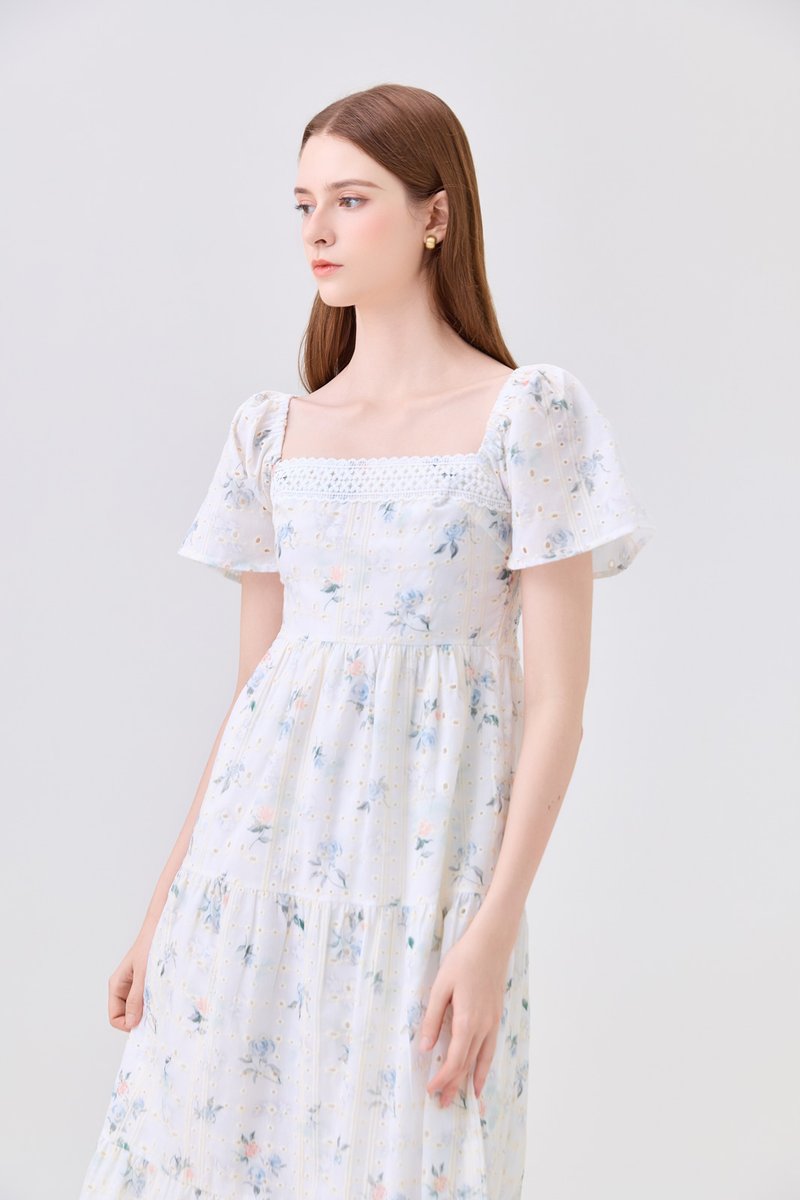 Samira Eyelet Floral Crochet Midi Dress