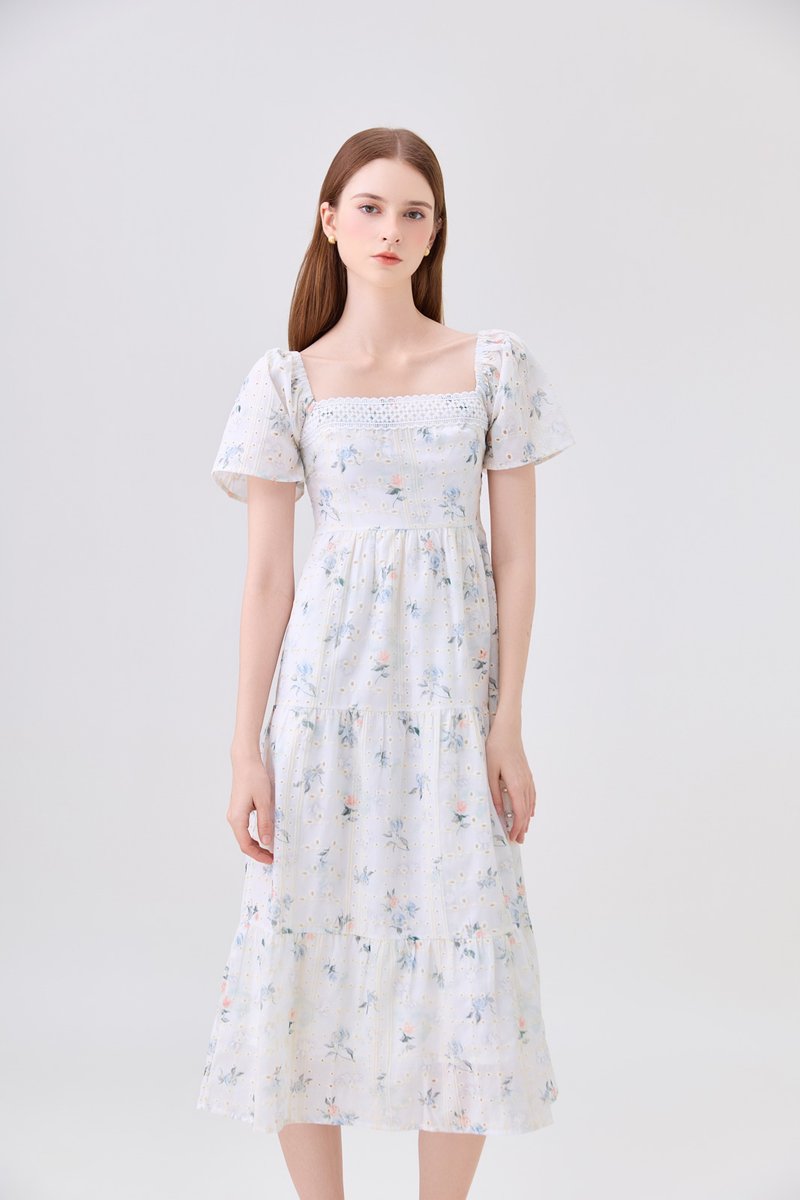 Samira Eyelet Floral Crochet Midi Dress