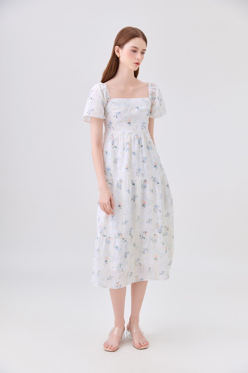Samira Eyelet Floral Crochet Midi Dress