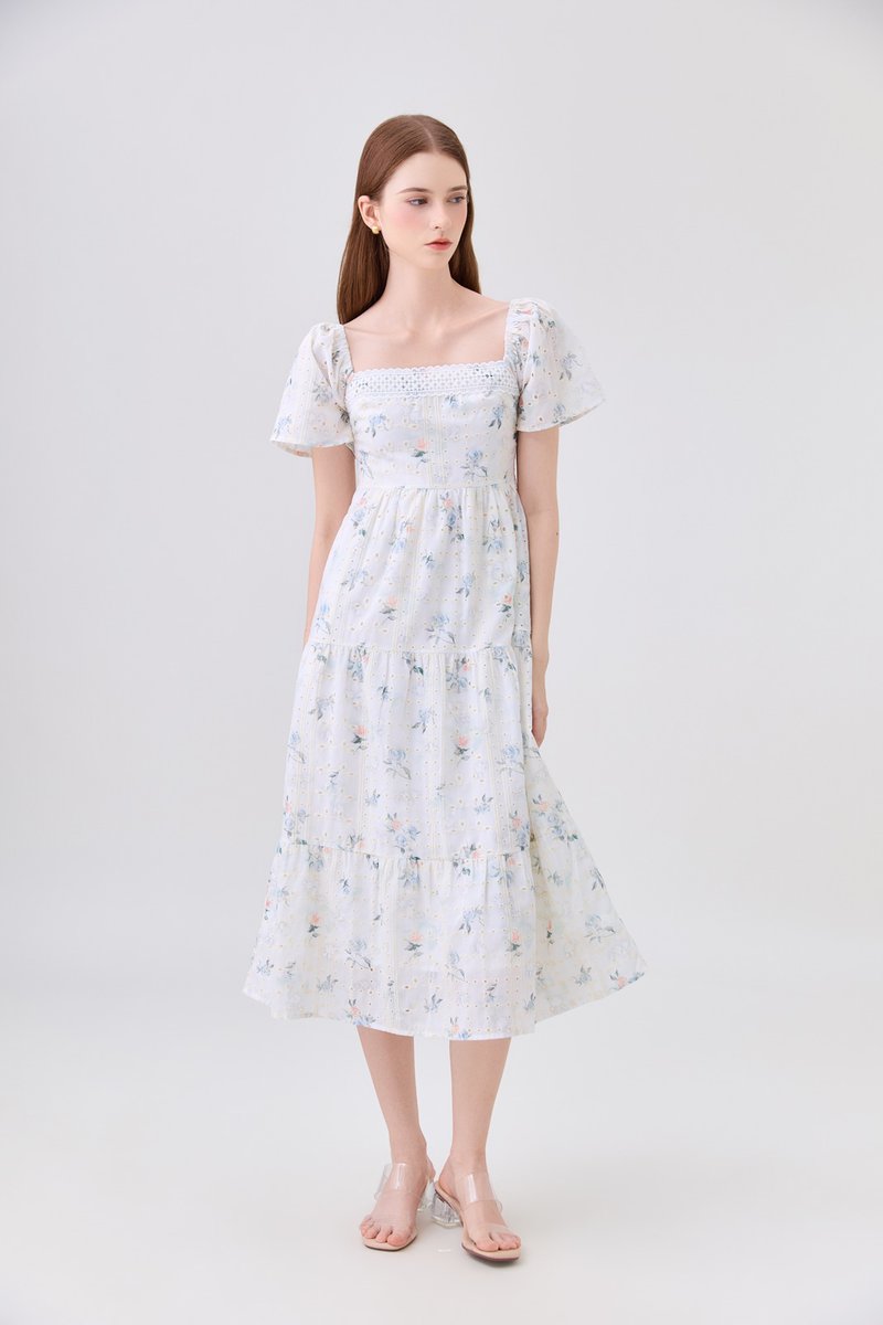 Samira Eyelet Floral Crochet Midi Dress
