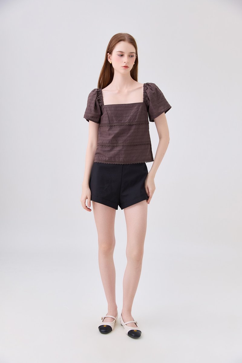 Olivara Embroidery Crochet Top In Espresso
