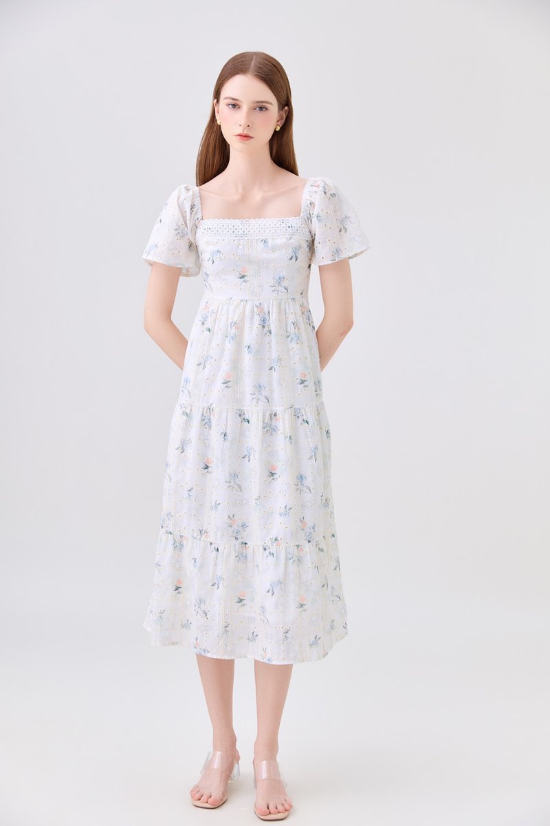 Samira Eyelet Floral Crochet Midi Dress