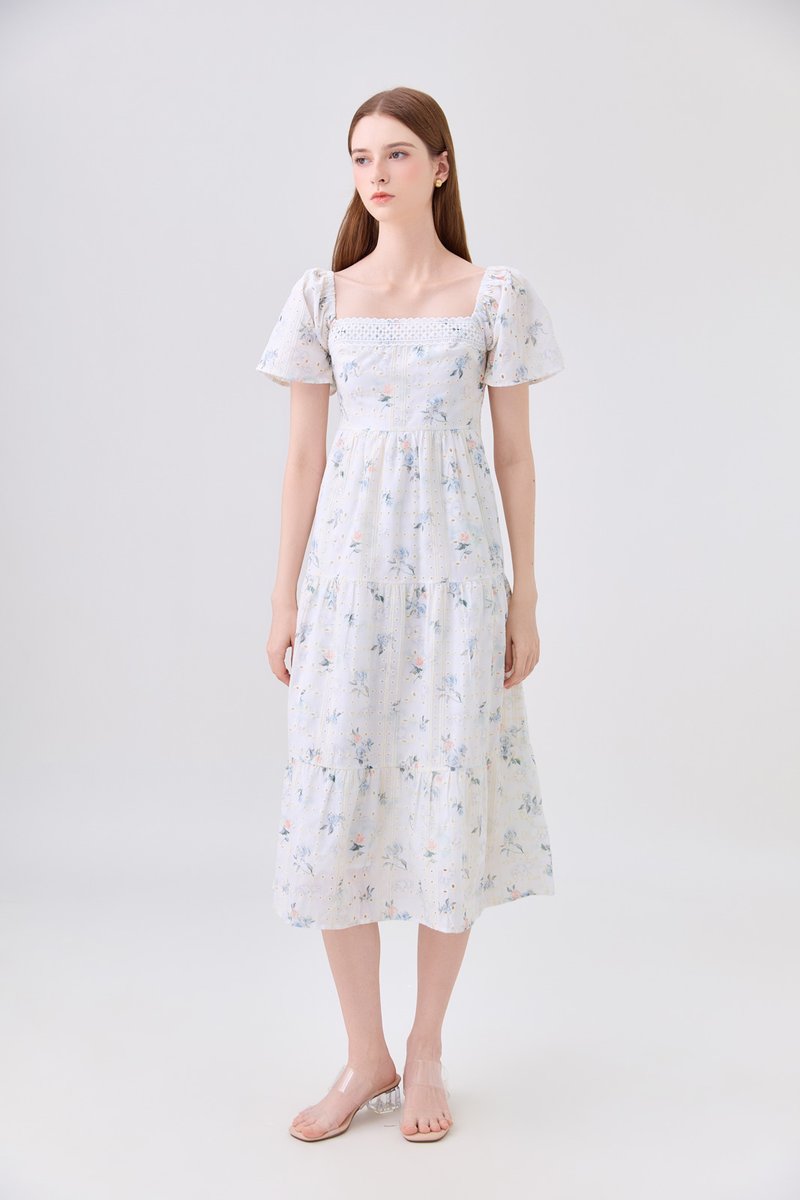 Samira Eyelet Floral Crochet Midi Dress