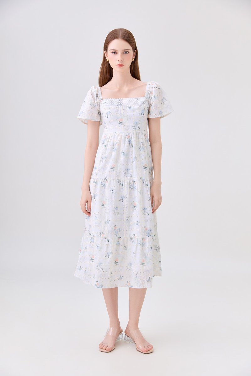 Samira Eyelet Floral Crochet Midi Dress