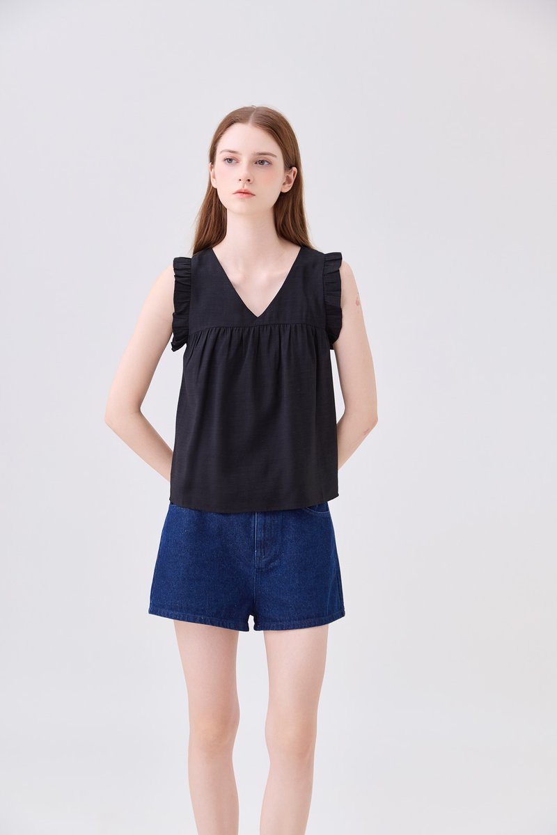 Alanna Ruffles Sleeve Top In Black