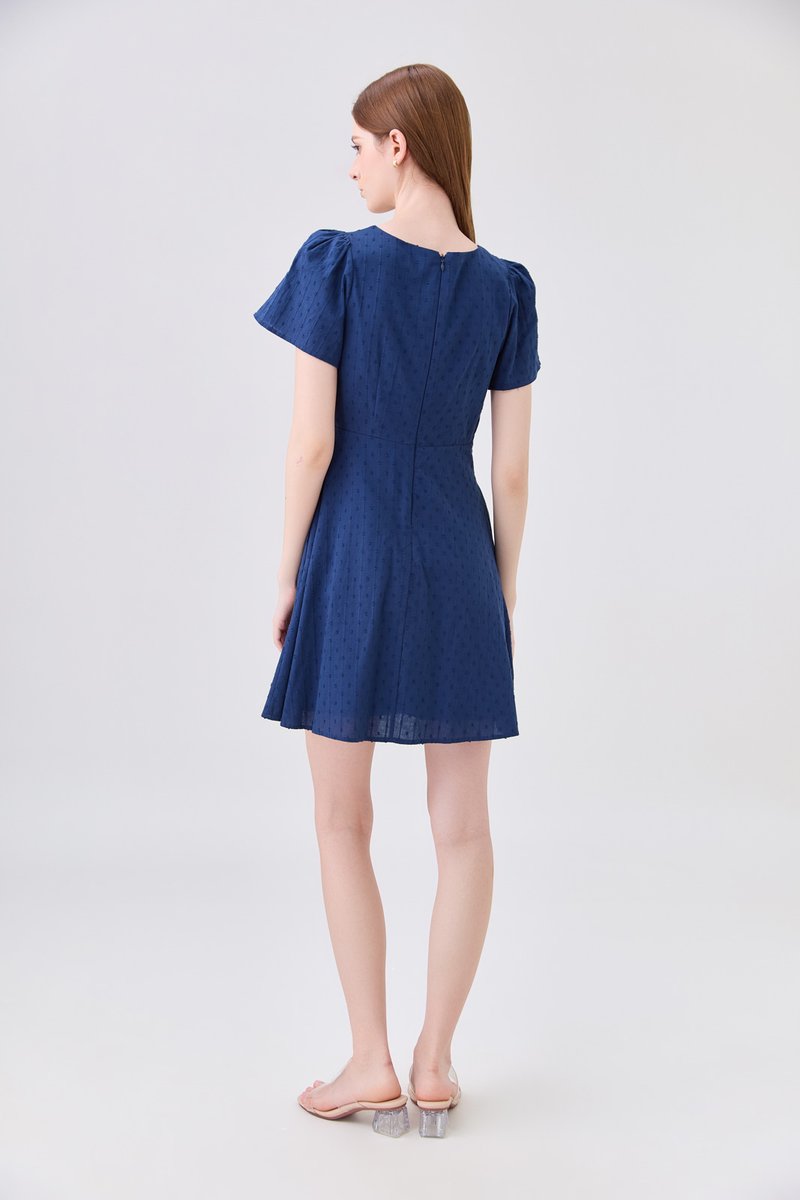 Briana Swiss Dot Dress In Navy
