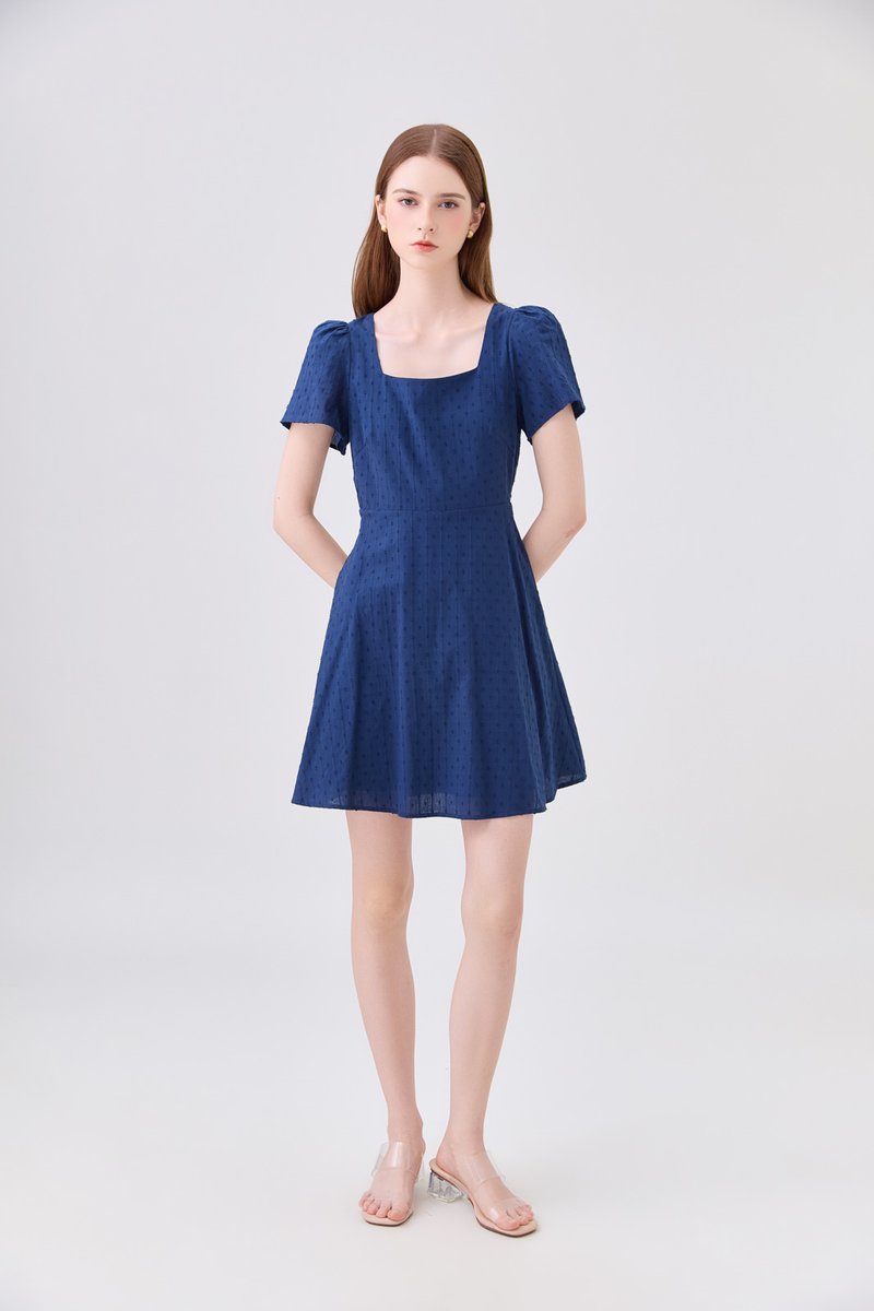 Briana Swiss Dot Dress In Navy