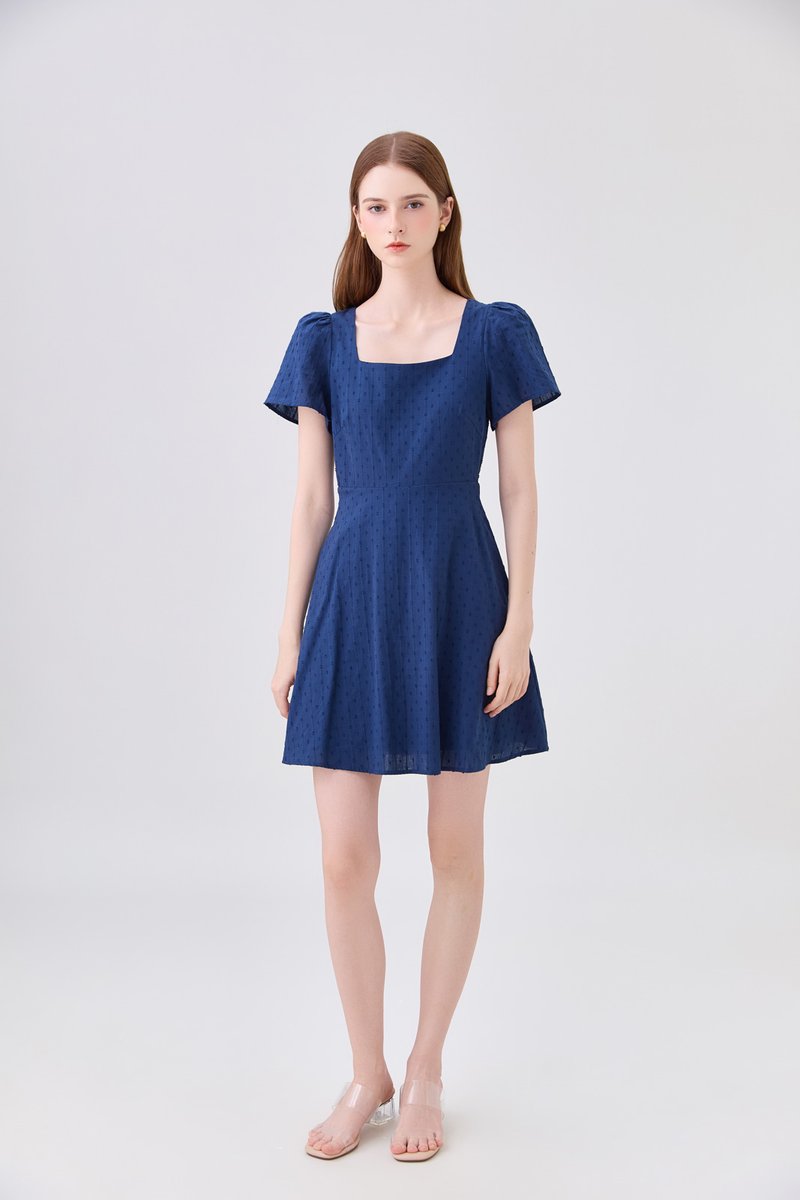 Briana Swiss Dot Dress In Navy