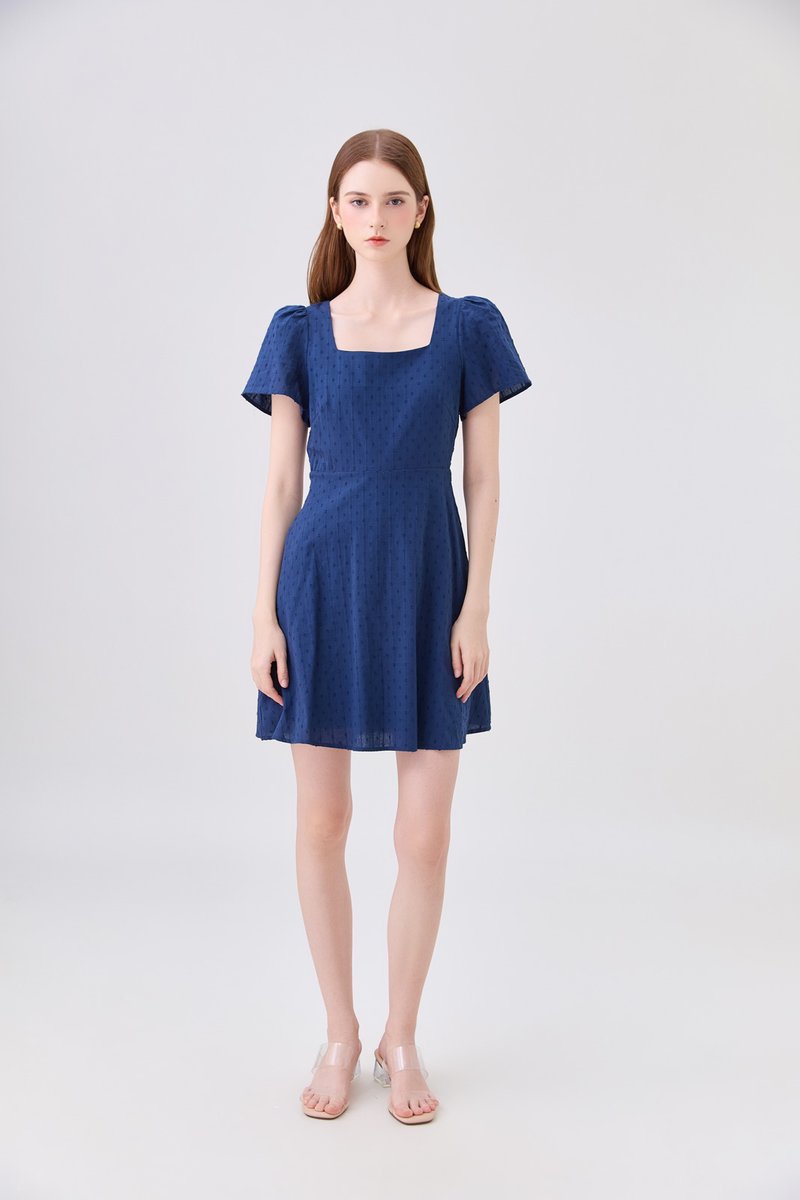 Briana Swiss Dot Dress In Navy