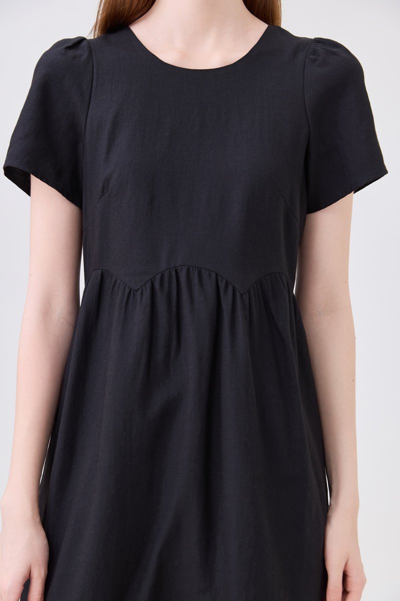 Ochre Scallop Minimalist Dress In Black