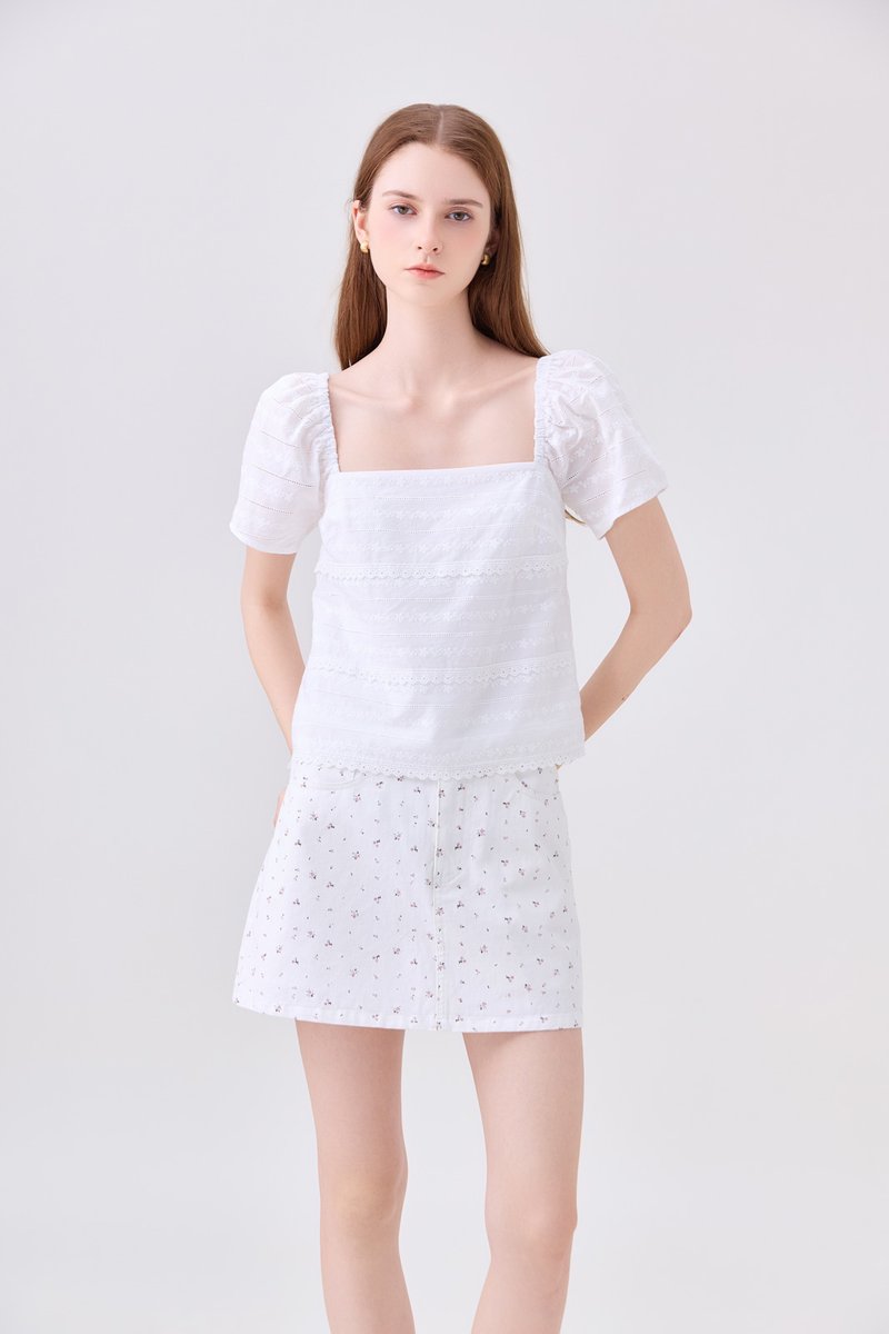 Octavia Denim Floral Skort In White