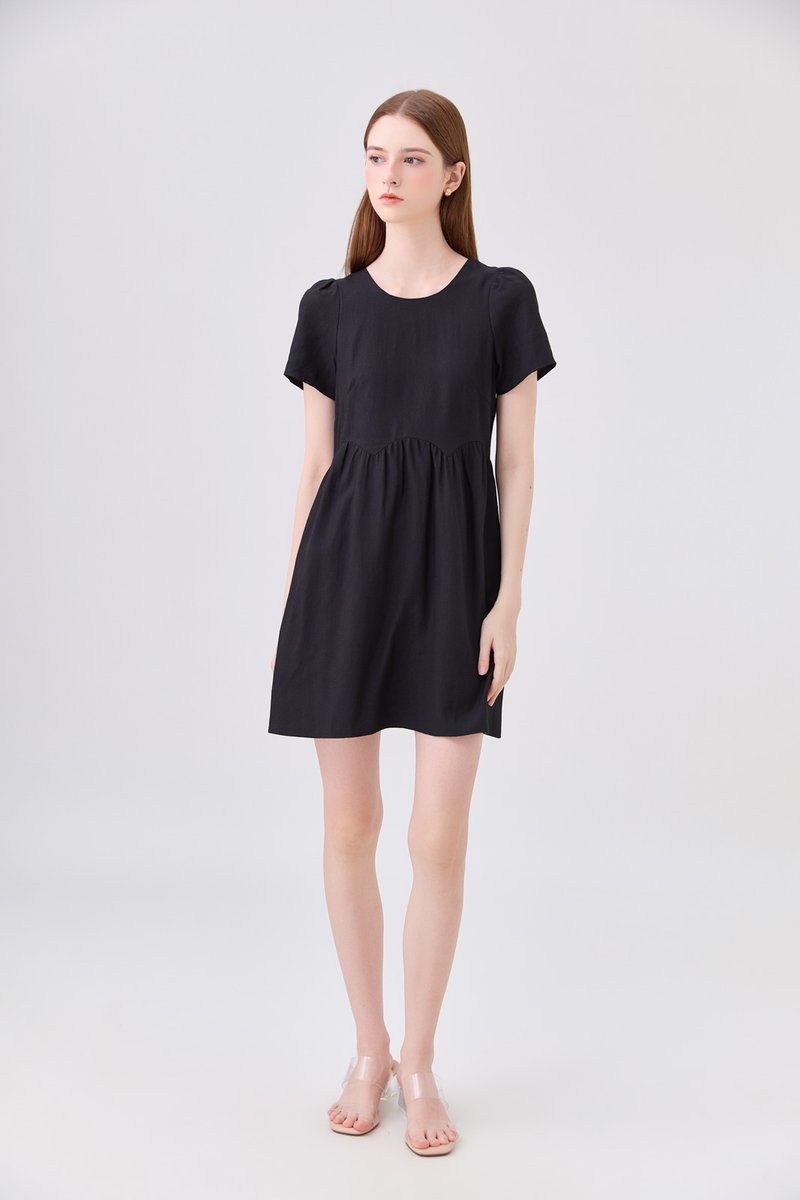 Ochre Scallop Minimalist Dress In Black