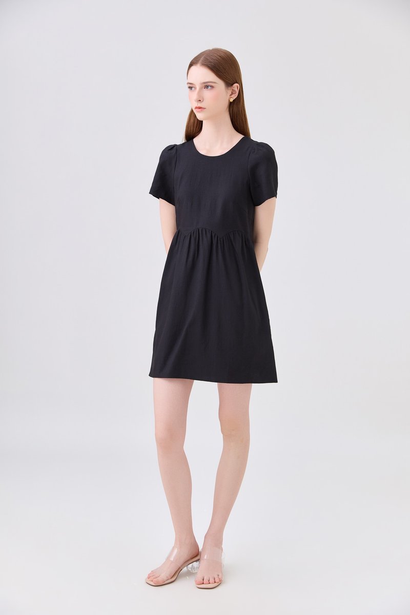 Ochre Scallop Minimalist Dress In Black