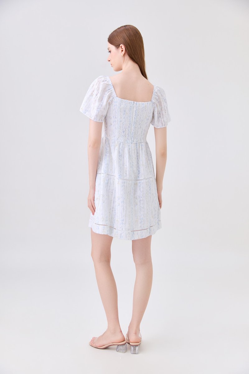 Eira Floral Tiered Dress In Blue