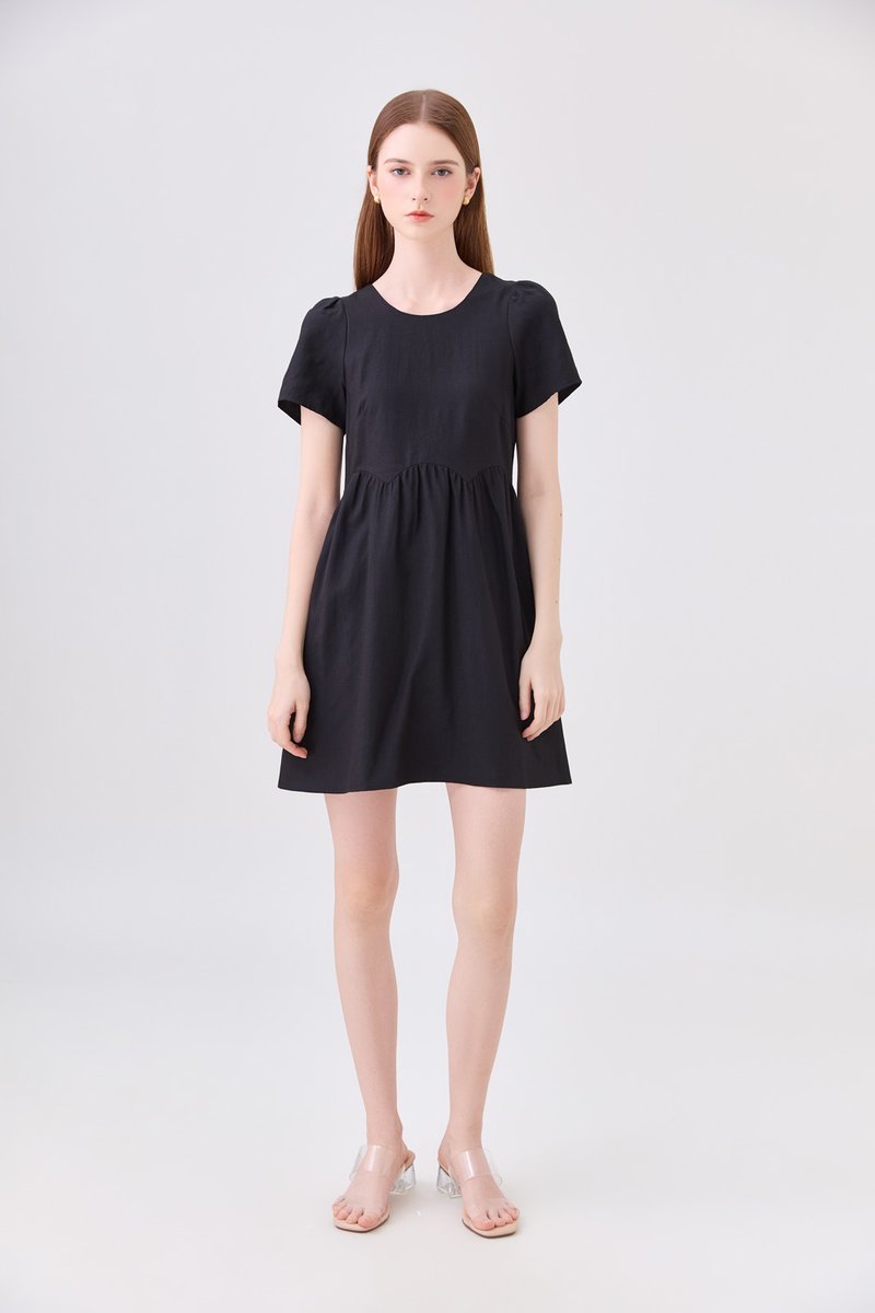 Ochre Scallop Minimalist Dress In Black