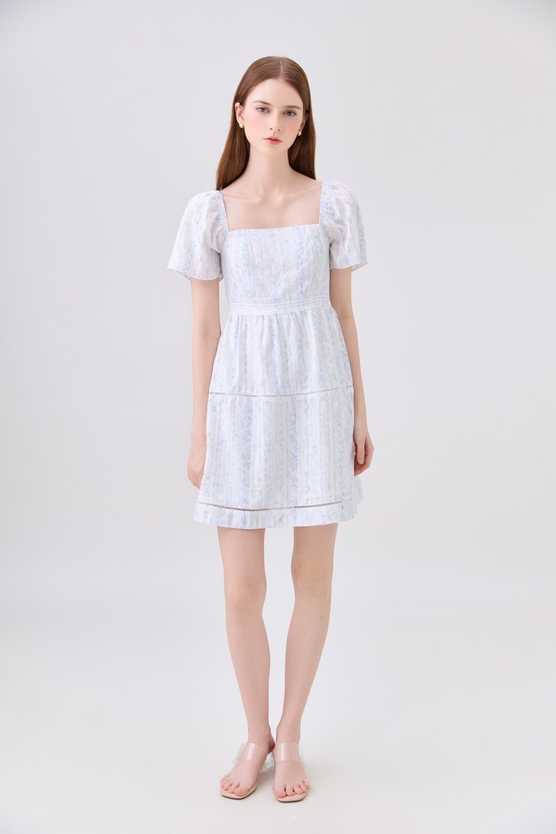 Eira Floral Tiered Dress In Blue