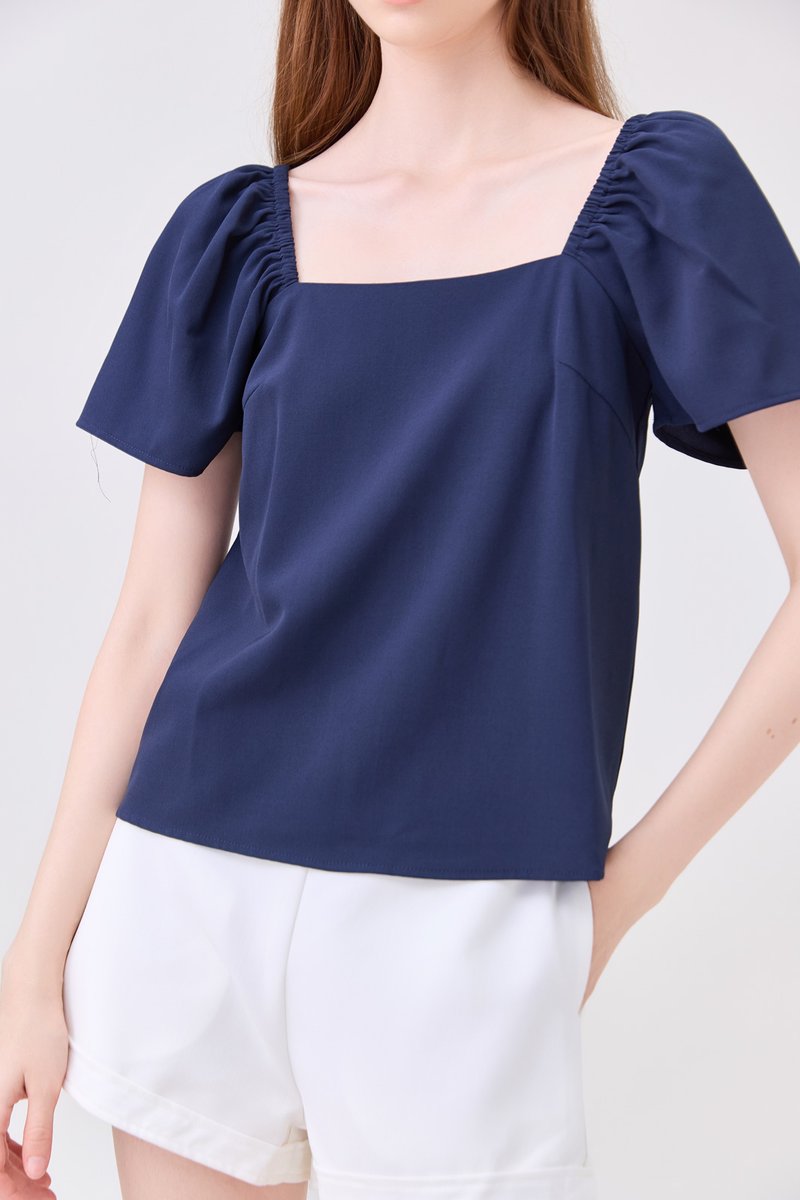 Aureline Flare Sleeve Top In Navy