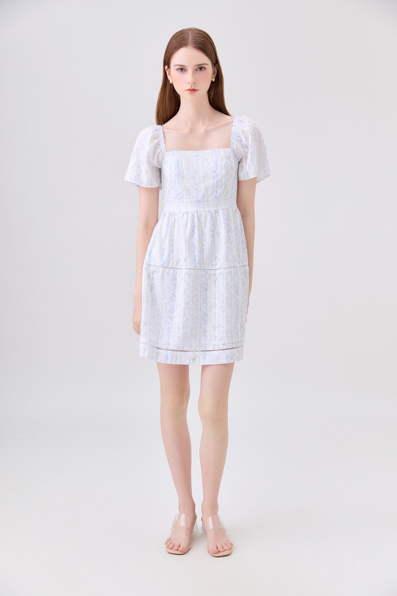 Eira Floral Tiered Dress In Blue