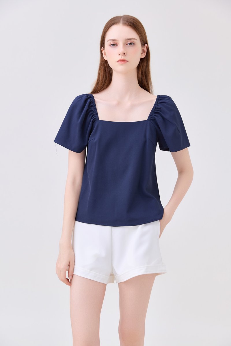 Aureline Flare Sleeve Top In Navy