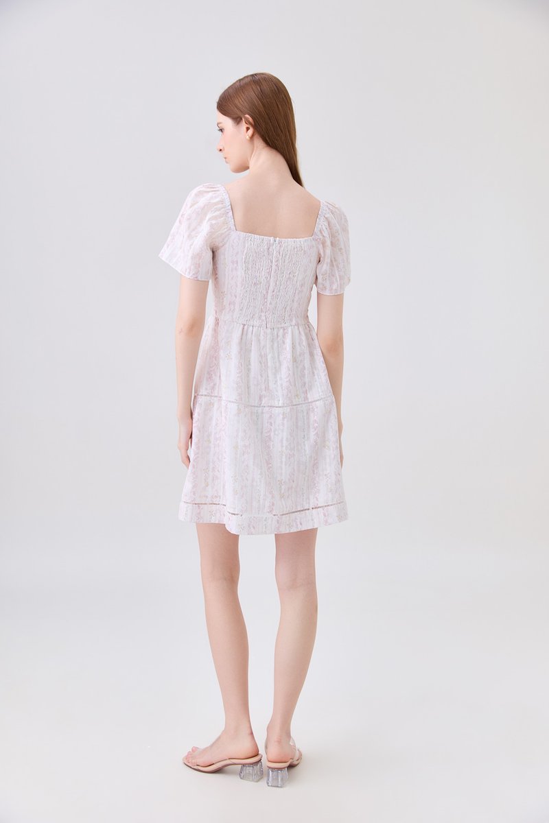 Eira Floral Tiered Dress In Pink