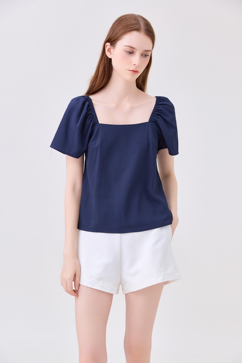 Aureline Flare Sleeve Top In Navy
