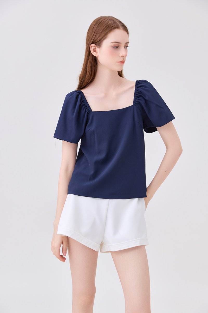 Aureline Flare Sleeve Top In Navy