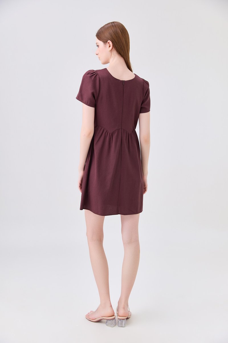 Ochre Scallop Minimalist Dress In Maroon