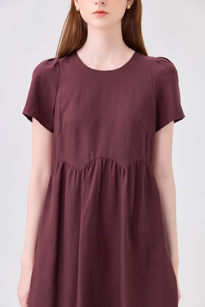 Ochre Scallop Minimalist Dress In Maroon