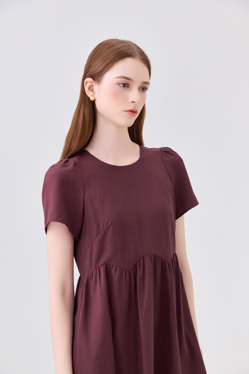 Ochre Scallop Minimalist Dress In Maroon