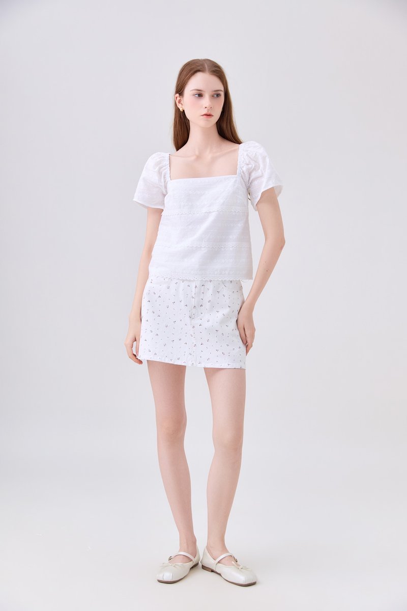 Olivara Embroidery Crochet Top In White