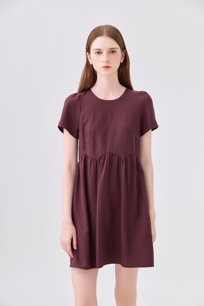 Ochre Scallop Minimalist Dress In Maroon