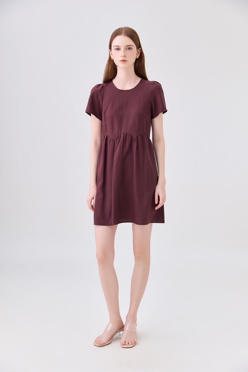 Ochre Scallop Minimalist Dress In Maroon