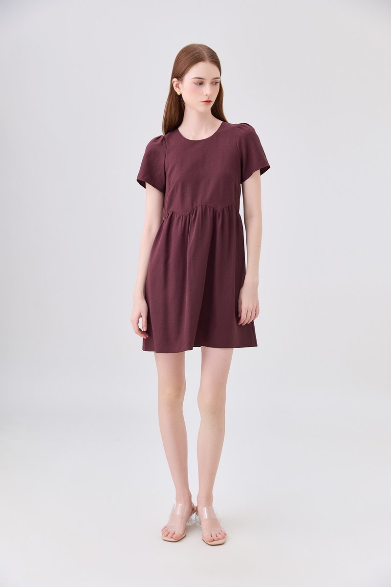 Ochre Scallop Minimalist Dress In Maroon
