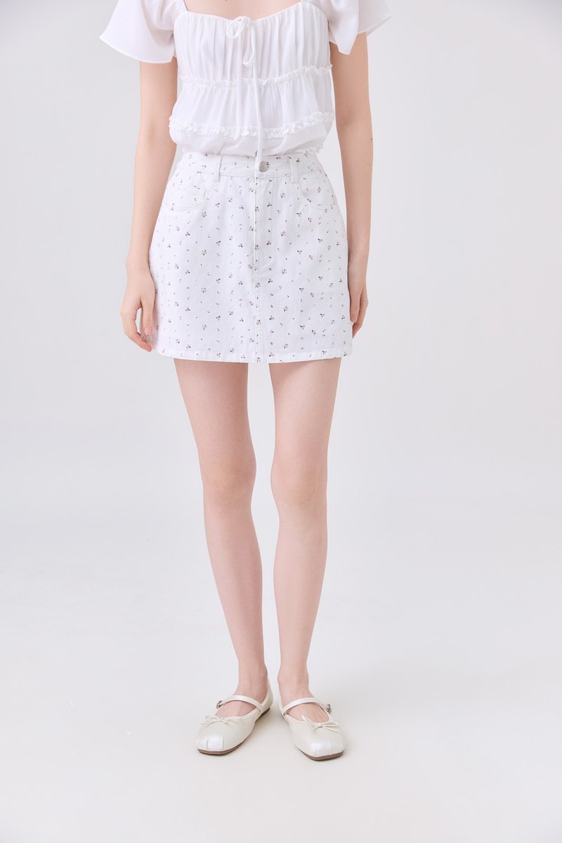 Octavia Denim Floral Skort In White